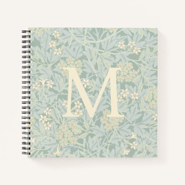 Cuaderno Elegant Monogram Pastel Green Jasmine Floral (Anverso)