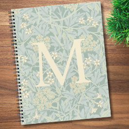 Cuaderno Elegant Monogram Pastel Green Jasmine Floral