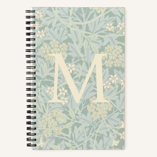 Cuaderno Elegant Monogram Pastel Green Jasmine Floral (Anverso)