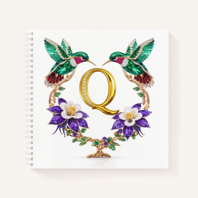 Cuaderno Elegant Monogram Q Wedding Jewel Hummingbird Gift  (Anverso)