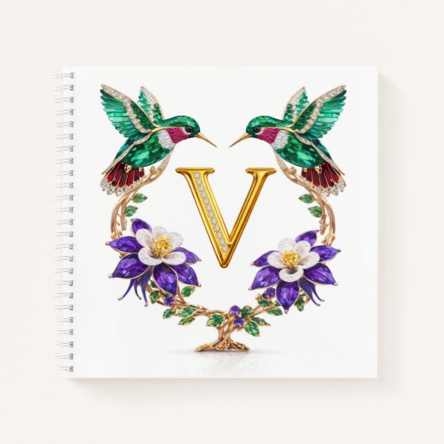 Cuaderno Elegant Monogram V Hummingbird Wedding Gift (Anverso)