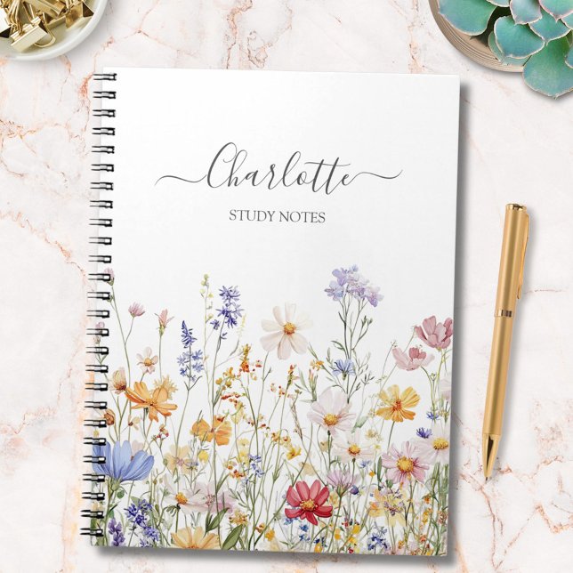 Cuaderno Elegant Monogram Watercolor Colorful Wildflower (In situ)