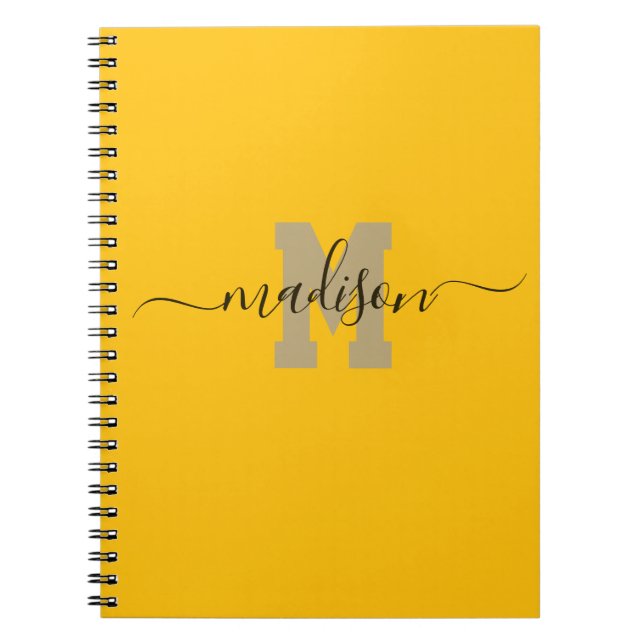 Cuaderno Elegant Monogram Yellow Script Office School (Frente)