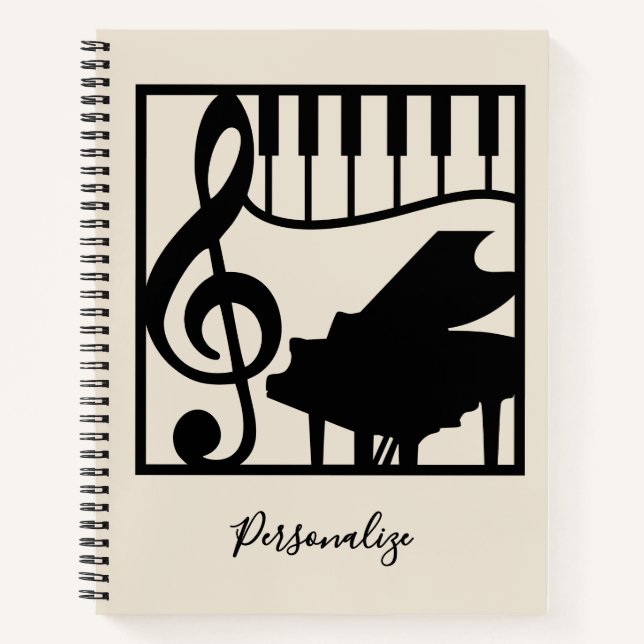 Cuaderno Elegant Music Piano Keyboard Clef Note Stylish (Anverso)
