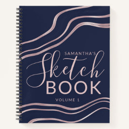 Cuaderno Elegant Navy Blue Rose Gold Sketchbook Your Name