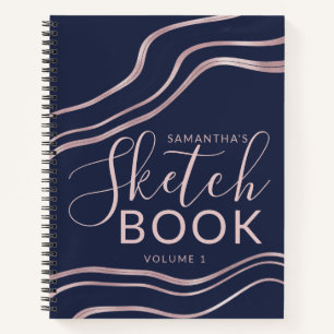 Cuaderno Elegant Navy Blue Rose Gold Sketchbook Your Name