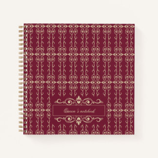 Cuaderno Elegant Personalized Burgundy & Gold Floral Swirl 
