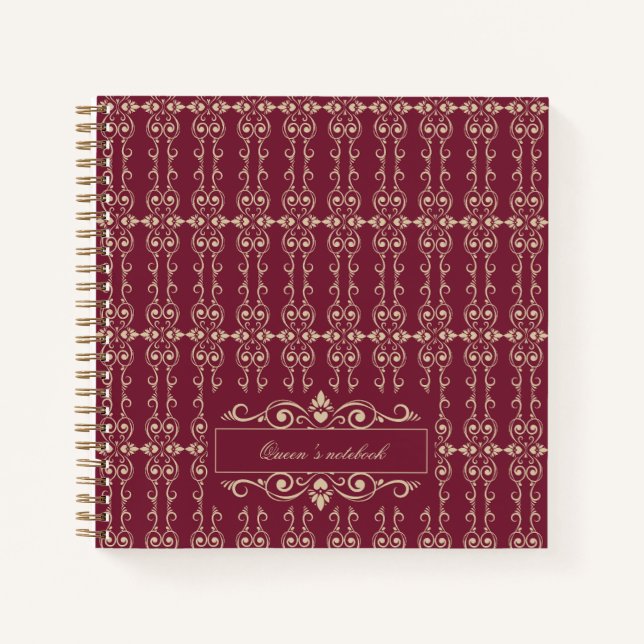 Cuaderno Elegant Personalized Burgundy & Gold Floral Swirl  (Anverso)