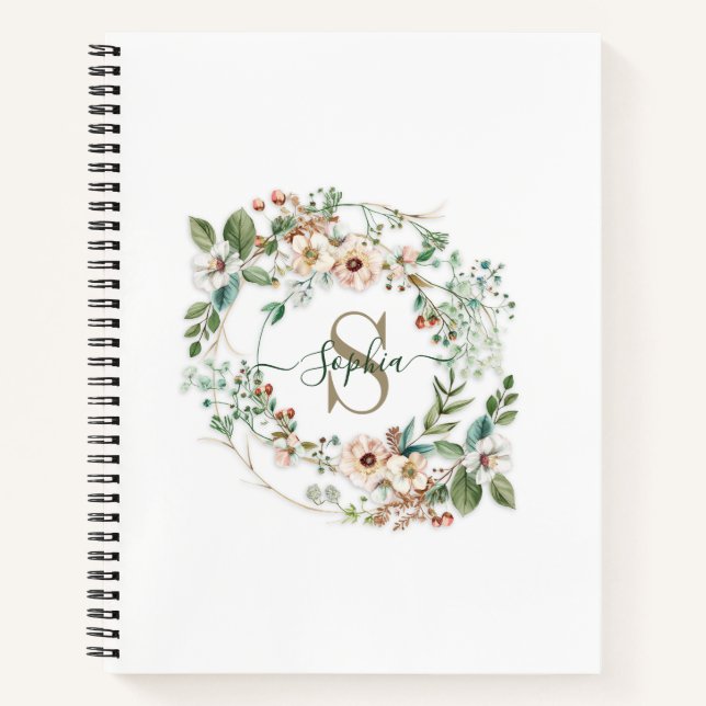 Cuaderno Elegant Personalized Floral Monogram Name Notebook (Anverso)