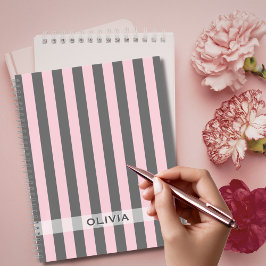 Cuaderno Elegant Pink and Gray stripes Minimalist Custom