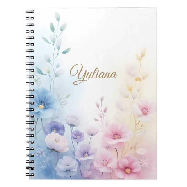 Cuaderno Elegant Pink Blue Pastel Watercolor Floral Design (Frente)