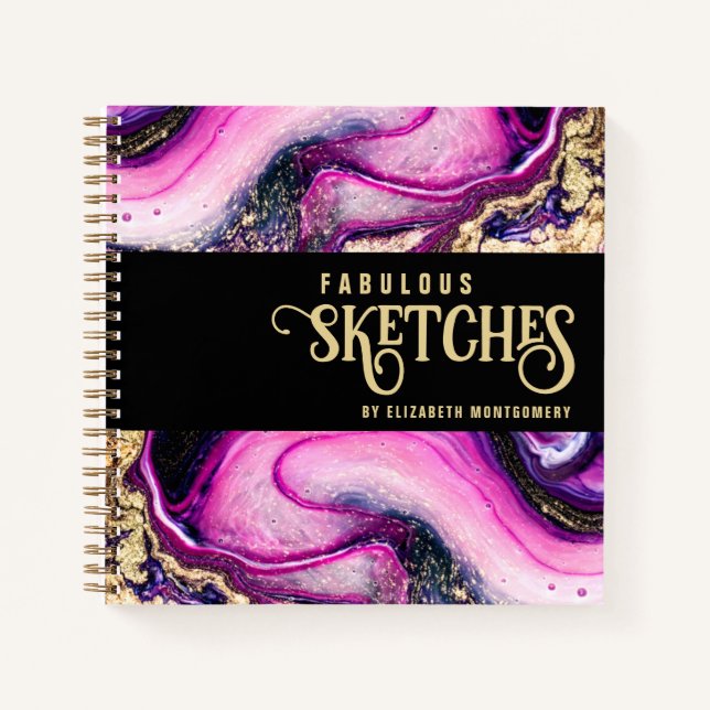 Cuaderno Elegant Pink Marble Gold Glitter Glam Sketch Book (Anverso)