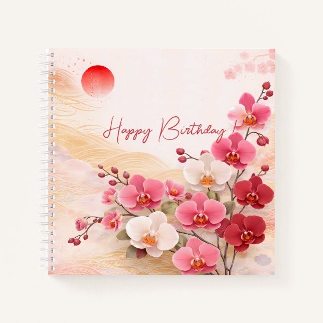 Cuaderno Elegant Pink Orchid Birthday (Anverso)