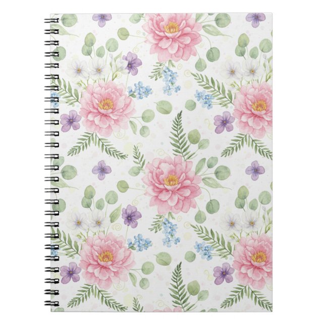 Cuaderno Elegant Pink Peony & Lavender Watercolor Floral (Frente)