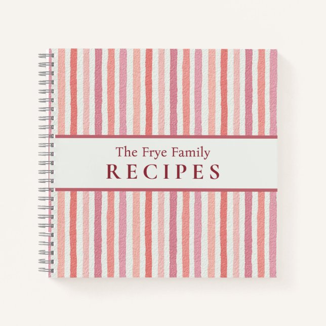 Cuaderno Elegant Pink Striped Personalized Family Recipe (Anverso)