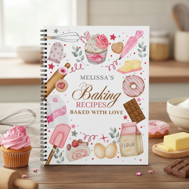 Cuaderno Elegant Pink White Baked With Love Baking  (Subido por el creador)
