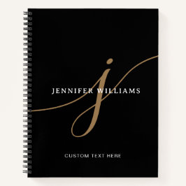 Cuaderno Elegant Plain Black and Gold Script Monogram