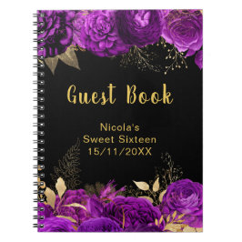 Cuaderno Elegant Purple and Gold Flowers Sweet Sixteen