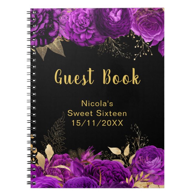 Cuaderno Elegant Purple and Gold Flowers Sweet Sixteen (Frente)