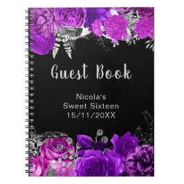 Cuaderno Elegant Purple and Silver Flowers Sweet Sixteen