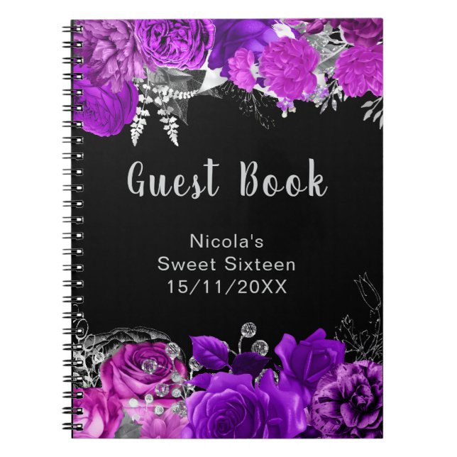 Cuaderno Elegant Purple and Silver Flowers Sweet Sixteen (Frente)