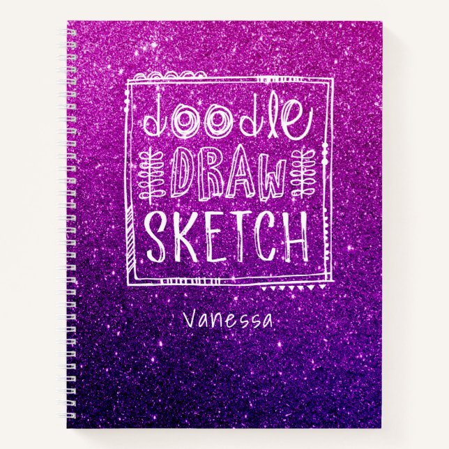 Cuaderno .Elegant Purple Ombre Purpurina Sketchbook (Anverso)