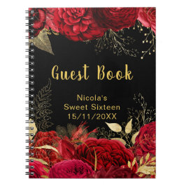 Cuaderno Elegant Red and Gold Flowers Sweet Sixteen