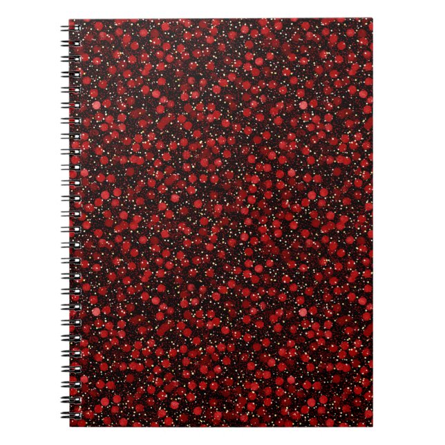 Cuaderno Elegant Red Confetti on Black Glitter Style (Frente)