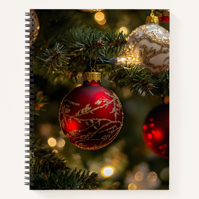 Cuaderno Elegant Red Gold Christmas Holiday Tree (Anverso)