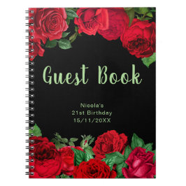Cuaderno Elegant Red Roses Flowers Birthday Guest Book