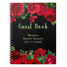 Cuaderno Elegant Red Roses Flowers Sweet Sixteen Guest Book