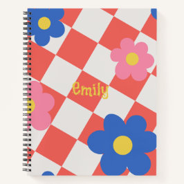 Cuaderno Elegant Red &white cute flowers personalized name