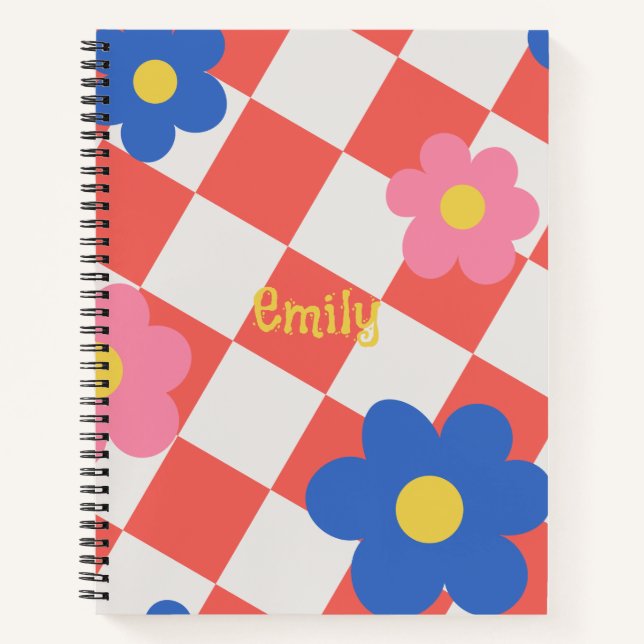 Cuaderno Elegant Red &white cute flowers personalized name (Anverso)
