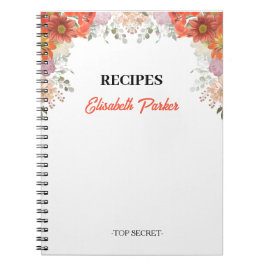 Cuaderno Elegant rustic floral kitchen cookbook recipes
