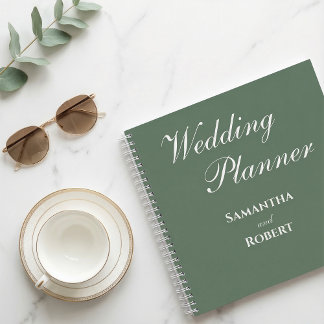 Cuaderno Elegant Sage Green Floral Line Art Wedding Planner