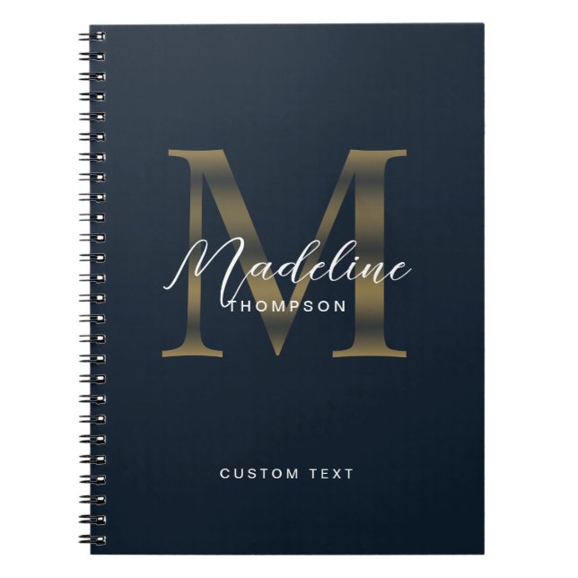 Cuaderno Elegant Script Metallic Navy Blue Gold Monogram (Frente)