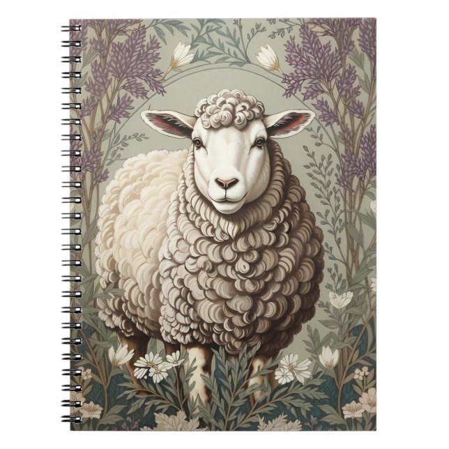Cuaderno Elegant Sheep Lavender Flower Background (Frente)