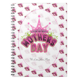 Cuaderno Elegant Shiny Pink Queen Crown Happy mothers day