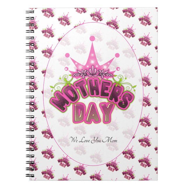 Cuaderno Elegant Shiny Pink Queen Crown Happy mothers day  (Frente)