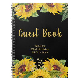 Cuaderno Elegant Sunflowers and Foliage Birthday Guest Book