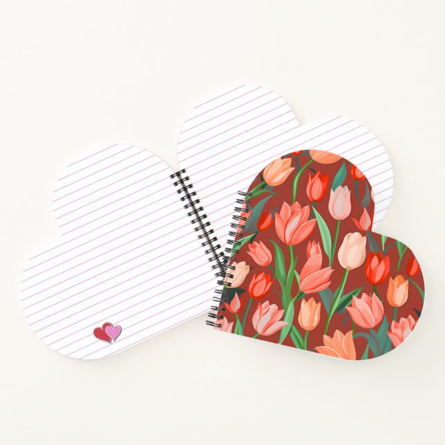 Cuaderno Elegant Tulip Floral Pattern – Red & Peach Spring  (Interior)