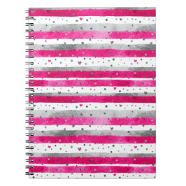 Cuaderno Elegant Valentine Pink Silver Hearts on Striped