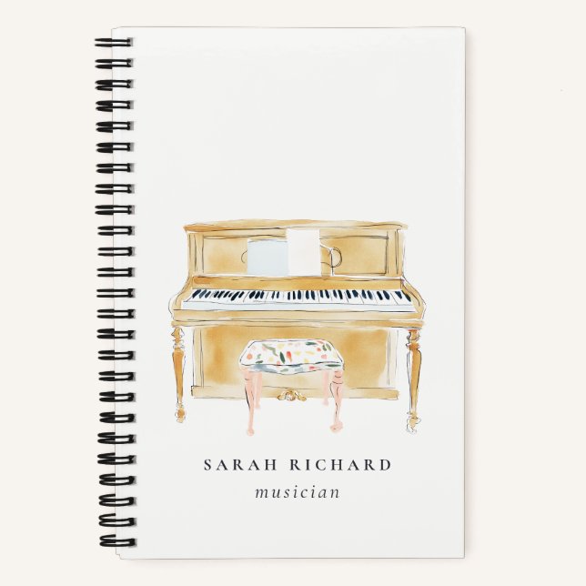 Cuaderno Elegant Watercolor Piano Musician Music Teacher (Anverso)