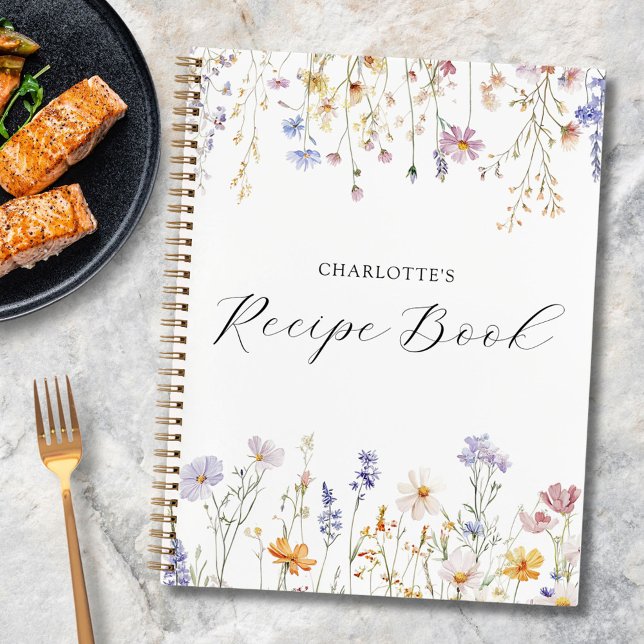 Cuaderno Elegant Watercolor Pretty Wildflower Garden Recipe (In situ)