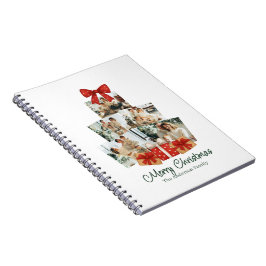 Cuaderno Elegant Watercolor Red Bow Family Christmas Tree