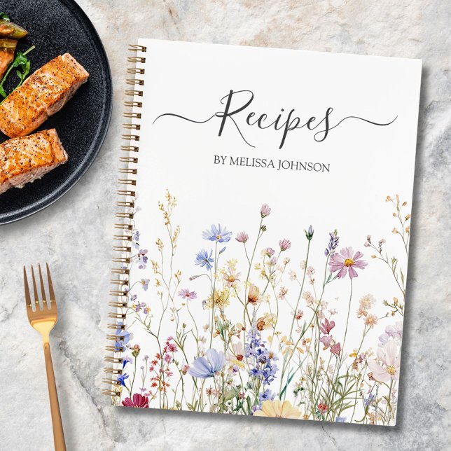 Cuaderno Elegant Watercolor Rustic Wildflower Field Recipe  (In situ)