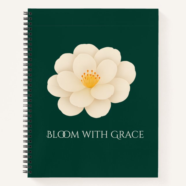 Cuaderno Elegant White Camellia Floral Dark Green Botanical (Anverso)