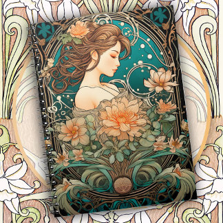 Cuaderno Elegant Woman with Flowing Hair and Soft Flowers