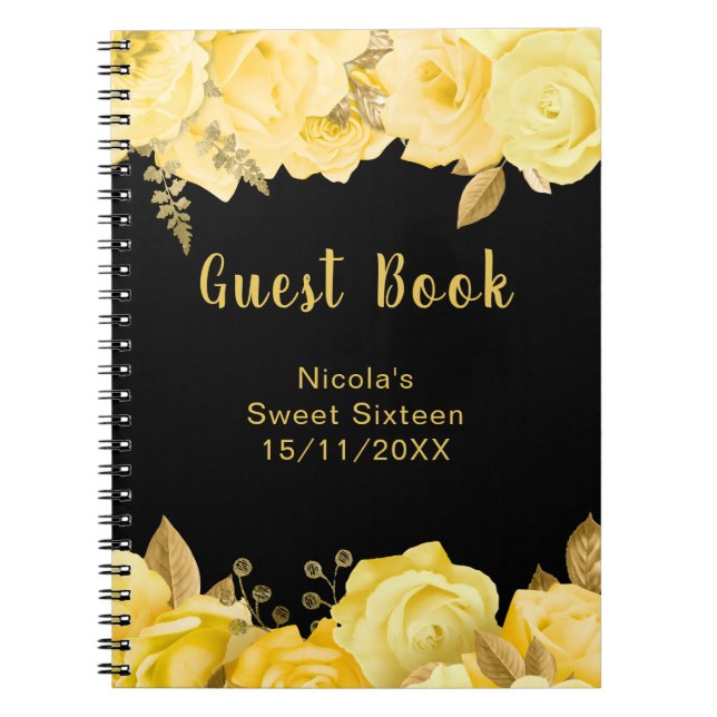Cuaderno Elegant Yellow and Gold Flowers Sweet Sixteen  (Frente)