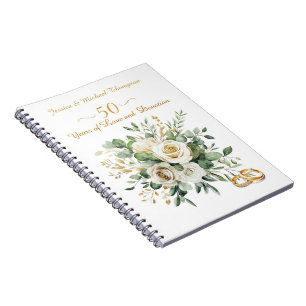 Cuaderno Elegante 50 Aniversario Roses Blancos Anillos de O